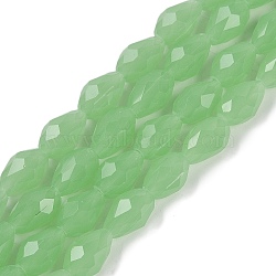 Electroplate Imitation Jade Glass Beads Strands, Faceted, Teardrop, Lime, 6x4mm, Hole: 0.9mm, about 65~67pcs/strand, 15.35~16.14 inch(39~41cm)(EGLA-N013-J4mm-D04)