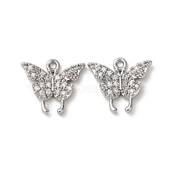 Brass Micro Pave Cubic Zirconia Pendants, Butterfly Charms, Platinum, 11x12.5x2.5mm, Hole: 1.2mm(ZIRC-L105-13P)