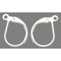 Silver Color Plated Earring Findings, with Loop Brass Leverback Earring Findings, with Loop, Lead Free and Cadmium Free, Size: about 10mm wide, 15mm long, hole: 1mm(X-EC223-S)