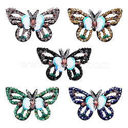 5Pcs 5 Colors Computerized Embroidery Cloth Sew on Patches, Costume Accessories, Appliques, with Paillette & Plastic Beads, Butterfly, Mixed Color, 45.5x76.5x6.5mm, 1pc/color(DIY-FG0002-38)
