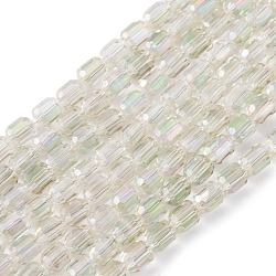 Electroplate Glass Beads Strands, Faceted, AB Color, Column, Honeydew, 4x5~6mm, Hole: 1mm, about 80pcs/strand, 18.11''(46cm)(EGLA-D031-01R)