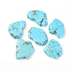 Natural Magnesite Beads, Flat Slab Beads, No Hole/Undrilled, Dyed, Nuggets, Turquoise, 30~40x20~30x5~8mm(TURQ-L031-012)
