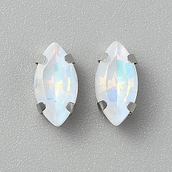 Sew on Rhinestone, with Alloy Prong Settings, Garments Accessories, Faceted, Horse Eye, White, 9.8x5x4mm, Hole: 1mm, 20pcs(FIND-TAC0035-04A)