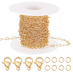 DIY Chain Bracelet Necklace Making Kit, Including Brass Heart Link Chains, 304 Stainless Steel Clasps & Jump Rings, Golden, Chain: 5m/bag(DIY-BBC0001-17)