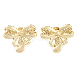 Brass Stud Earrings for Women, Bowknot, Real 18K Gold Plated, 19x22mm(EJEW-S225-12G-02)