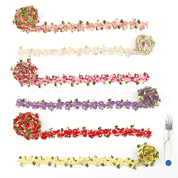 Globleland 6 Strands 6 Colors Flower Polyester Lace Trims, Embroidered Applique Sewing Ribbon, for Sewing and Art Craft Decoration, with Sewing Scissors, Mixed Color, 7/8 inch(22mm), 1 yard/strand, 1 strand/color(OCOR-GL0001-03)