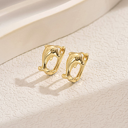 Simple Geometric Brass Hoop Earrings, Dolphin, Real 18K Gold Plated, 13x11mm(CV3408-4)