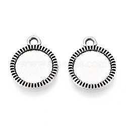 Tibetan Style Alloy Pendant Cabochon Settings, Cadmium Free & Lead Free, Flat Round, Antique Silver, Tray: 10mm, 15.5x12.5x1.5mm, Hole: 1.8mm(PALLOY-N178-01AS)