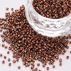 Glass Cylinder Beads, Seed Beads, Metallic Colours, Baking Paint, Round Hole, Sienna, 1.5~2x1~2mm, Hole: 0.8mm, about 8000pcs/bag, about 1pound/bag(SEED-S047-B-001)