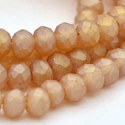 Full Rainbow Plated Faceted Rondelle Glass Beads Strands, Frosted, Sandy Brown, 3x2mm, Hole: 1mm, about 110~115pcs/strand, 13~13.5 inch(EGLA-J054-3x2mm-FR01)