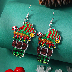 Acrylic Christmas Series Dangle Earrings, Platinum, Colorful, 66x30mm(ZV2317-2)