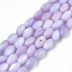 Natural Freshwater Shell Beads Strands, Dyed, Rice, Lilac, 5x3mm, Hole: 0.9mm, about 80~83pcs/strand, 14.76 inch~15.55 inch(37.5~39.5cm)(SHEL-N003-25-B04)