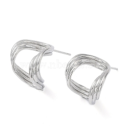 Brass Twist Wave Stud Earrings, Real Platinum Plated, 16x14.5mm(KK-C031-32P)