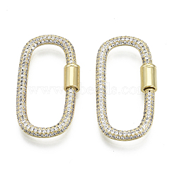 Brass Micro Pave Cubic Zirconia Screw Carabiner Lock Charms, for Necklaces Making, Oval, Nickel Free, Real 16K Gold Plated, Clear, 35x19x3mm, Screw: 8x5mm(ZIRC-N039-008A-NF)