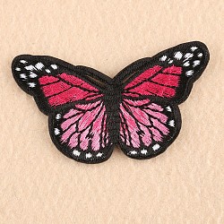 Computerized Embroidery Cloth Iron on/Sew on Patches, Costume Accessories, Appliques, Butterfly, Deep Pink, 46x78mm(DIY-F038-A01)