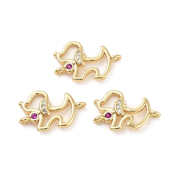 Rack Plating Brass Pave Cubic Zirconia Puppy Dog Links Connector Charms, Long-Lasting Plated, Lead Free & Cadmium Free, Real 18K Gold Plated, 10x16.5x3mm, Hole: 1.4mm