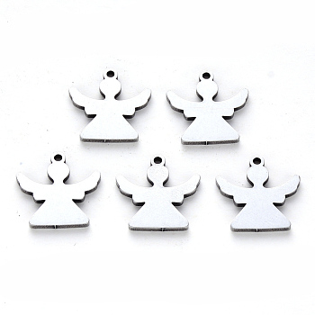 304 Stainless Steel Charms, Laser Cut, Angel, Stainless Steel Color, 13.5x13x1mm, Hole: 1.2mm