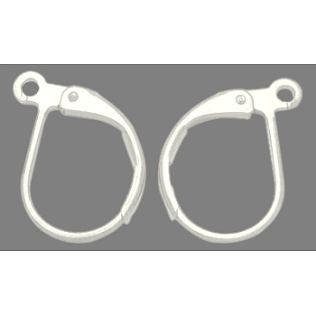 Silver Color Plated Earring Findings, with Loop Brass Leverback Earring Findings, with Loop, Lead Free and Cadmium Free, Size: about 10mm wide, 15mm long, hole: 1mm