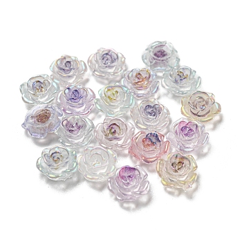 Luminous Transparent Resin Cabochons, Glow in the Dark Flower with Glitter Powder, Mixed Color, 9x9.5x4.5mm