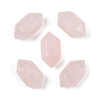 Natural Rose Quartz Beads, Faceted, Hexagonal Double Terminated Point Bullet Beads, 14~17x8~9x8~9mm, Hole: 1.5mm
