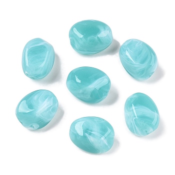 Opaque Acrylic Beads, Two Tone Color, Nuggets, Medium Turquoise, 23x19x16mm, Hole: 2.2mm, about 134pcs/500g