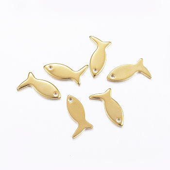 201 Stainless Steel Charms, Fish, Real 24k Gold Plated, 12x7x1mm, Hole: 1mm