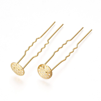 Electroplated Iron Hair Fork Findings, Real 18K Gold Plated, 62x12mm, Hole: 1mm