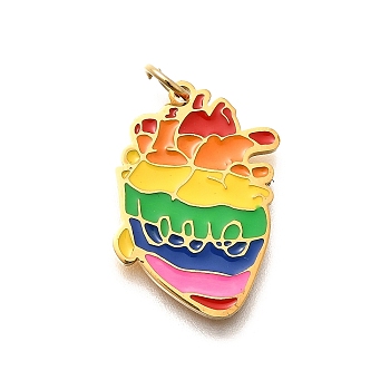 Pride 304 Stainless Steel Enamel Pendants, Rainbow Color, with Jump Ring, Heart, 21.5x14.5x1.5mm, Hole: 3.5mm