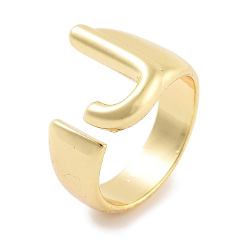 J-Shape Rack Plating Brass Open Cuff Rings for Women, Long-Lasting Plated, Lead Free & Cadmium Free, Golden, Inner Diameter: 17mm