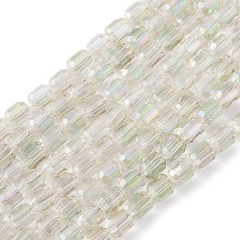 Electroplate Glass Beads Strands, Faceted, AB Color, Column, Honeydew, 4x5~6mm, Hole: 1mm, about 80pcs/strand, 18.11''(46cm)