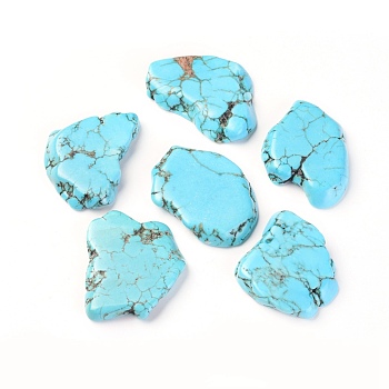 Natural Magnesite Beads, Flat Slab Beads, No Hole/Undrilled, Dyed, Nuggets, Turquoise, 30~40x20~30x5~8mm