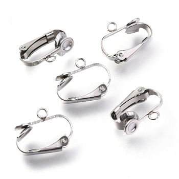 304 Stainless Steel Clip-on Earrings Findings, with Loop, For Non-pierced Ears, Stainless Steel Color, 16x12x7.5mm, Hole: 1.8mm