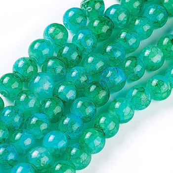 Spray Painted Glass Beads Strands, Round, Medium Sea Green, 8~8.5mm, Hole: 1.5mm, about 100pcs/strand, 31.1 inch(79cm)