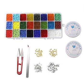 DIY Stretch Jewelry Sets Kits, include Glass Seed Beads, Stainless Steel Needles & Scissors & Beading Tweezers & Lobster Claw Clasps, Alloy Spacer Beads, Mixed Color, Glass Seed Beads:: 4mm, Hole: 1.5mm, about 4800pcs/box