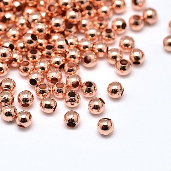 Brass Round Beads, Lead Free & Cadmium Free & Nickel Free, Rose Gold, 2mm, Hole: 0.5mm