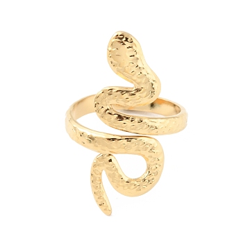 304 Stainless Steel Snake Open Cuff Rings, Real 14K Gold Plated, US Size 7 1/4(17.5mm)