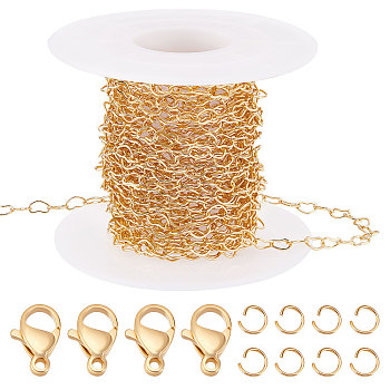 DIY Chain Bracelet Necklace Making Kit, Including Brass Heart Link Chains, 304 Stainless Steel Clasps & Jump Rings, Golden, Chain: 5m/bag