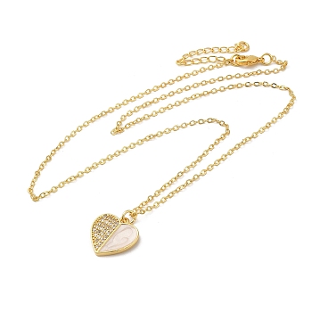 Brass Enamel with Rhinestone Pendant Necklace, Heart, Golden, 17.60 inch(44.7cm)