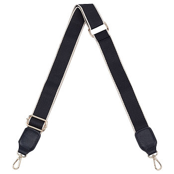 Adjustable Nylon Wide Bag Shoulder Straps, with Alloy Buckles & Clasps, Black, 89~124cm