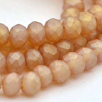 Full Rainbow Plated Faceted Rondelle Glass Beads Strands, Frosted, Sandy Brown, 3x2mm, Hole: 1mm, about 110~115pcs/strand, 13~13.5 inch