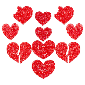 ARRICRAFT 10Pcs 5 Size Heart Resin Rhinestone Patches, Iron/Sew on Appliques, Costume Accessories, for Clothes, Bag Pants, Shoes, Rose, 35~46x39~55x2.5mm, 2pcs/size