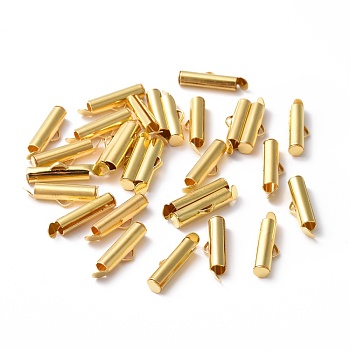Iron Slide On End Clasp Tubes, Slider End Caps, Cadmium Free & Lead Free, Golden, 6x16x4mm, Hole: 1mm, 3.2mm Inner Diameter