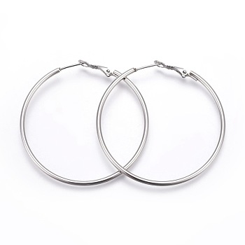 201 Stainless Steel Hoop Earrings, Hypoallergenic Earrings, Ring Shape, Stainless Steel Color, 12 Gauge, 51x49x2mm, Pin: 1mm