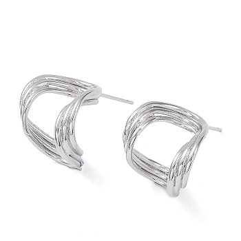 Brass Twist Wave Stud Earrings, Real Platinum Plated, 16x14.5mm