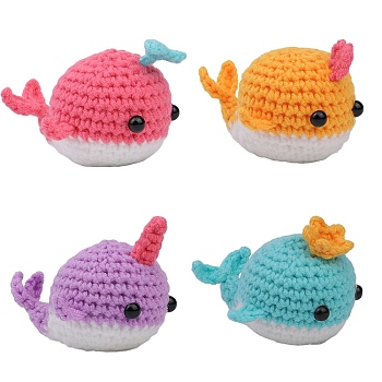 4 Style Whale Yarn Knitting Beginner Kit, including Instruction, Plastic Locking Stitch Marker & Eye & Crochet Hooks Needles, Steel Needle, 5 Colors Yarns, PP Cotton Stuffing Fiber Filling Material, Mixed Color, 2.5mm, 5 Skeins