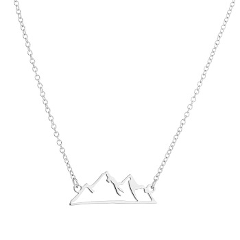 201 Stainless Steel Snowy Mountain Pendant Necklaces, Non-Tarnish, Stainless Steel Color, 17.72 inch(45cm)