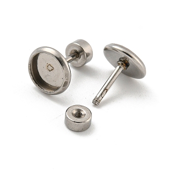 201 Stainless Steel Stud Earrings Findings, with 304 Stainless Steel Pin, Round, Stainless Steel Color, Tray: 6mm, 9.5x7.5x7.5mm