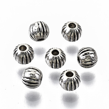 Tibetan Style Alloy Beads, Round, Cadmium Free & Lead Free, Antique Silver, 4x3mm, Hole: 1.2mm, about 6200pcs/1000g