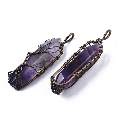Natural Amethyst Big Wire Wrapped Pendants(G-T133-R02C)-2