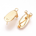 Brass Stud Earring Findings, French Clip Earrings, with Loop, Nickel Free, Real Gold Plated, Real 18K Gold Plated, 23x9mm, Hole: 2.5~3.5mm, pin: 0.8mm(KK-Q735-141G)
